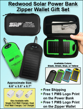 Redwood Solar Power Bank Zipper Wallet Gift Set